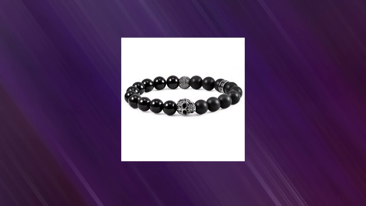 West Coast Jewelry - Crucible Skull Stone and Matte Onyx Stretch Bracelet (10mm)
