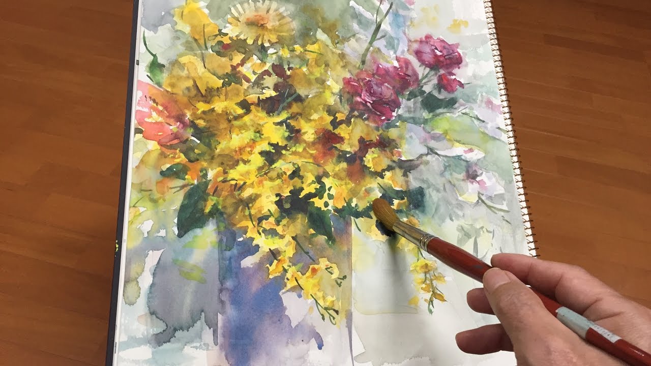 5min Watercolor Demo Vase Of Flowers Youtube