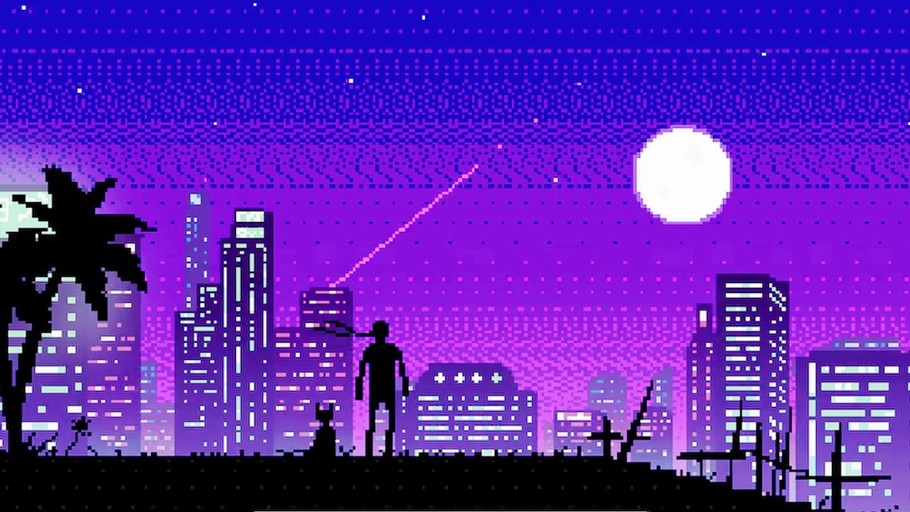 Ночной город пиксель арт