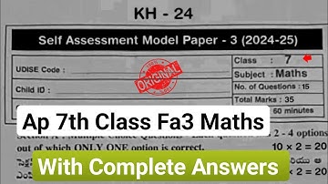 💯Ap 7th class maths new pattern real self assessment 3 model paper 2025|7th Fa3 maths paper 2025