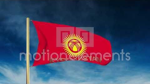 Kyrgyzstan Flag Slider Style With Title. Waving In The Wind With Cloud Backgroun Stock Animation