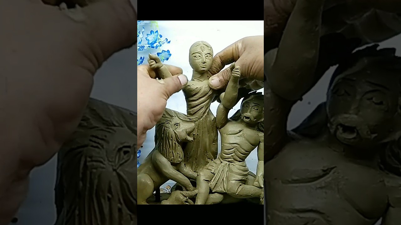 Eco friendly small Durga Murti making with clay 🙏 