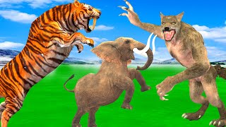 10 Mammoth Elephant vs 10 Giant Buffalo vs 10 Tiger Fight Cow Save By Woolly Mammoth Vs Tiger Wolf