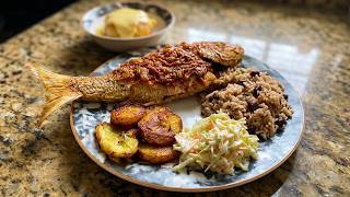 I Love Sundays:  Black Beans N’ Rice • Fish • Coleslaw • Plantain & Lemon Guava Duff