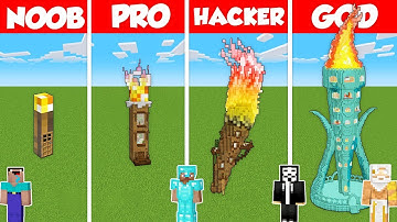 TORCH BASE HOUSE BUILD CHALLENGE - Minecraft Battle: NOOB vs PRO vs HACKER vs GOD / Animation