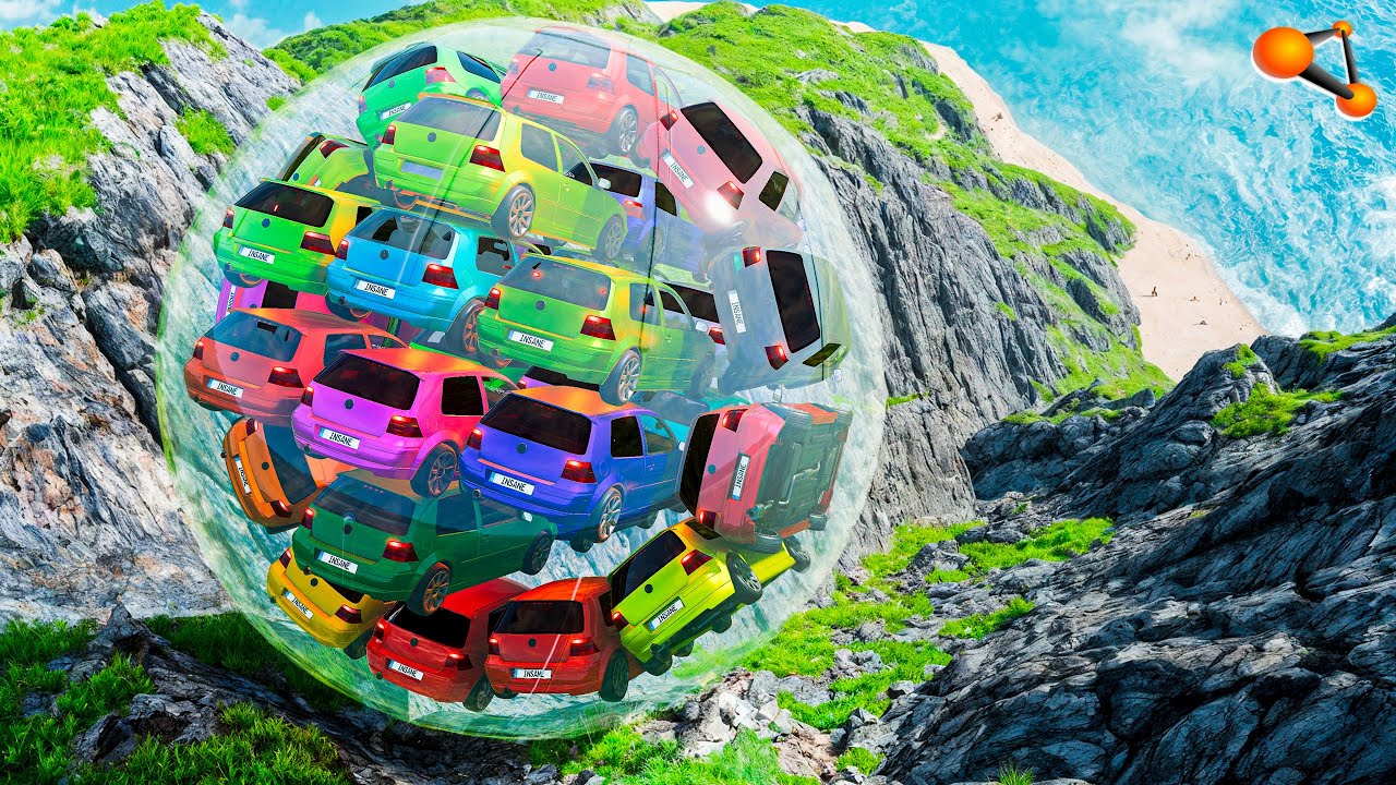 Downhill On Cars Inside a Pressure Ball - BeamNG drive