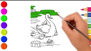 Duck. Ducklings. Duck coloring. Duck coloring pages. Duck drawing. رسم وتلوين البط