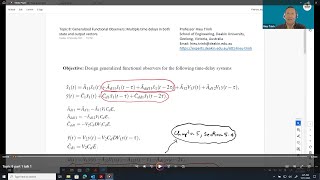 Topic 8 (part 1 of 2): Generalized Functional Observers: Multiple delays in state and output vectors