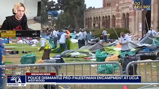 xQc reacts to Police Dismantling Pro Palestinian Encampment