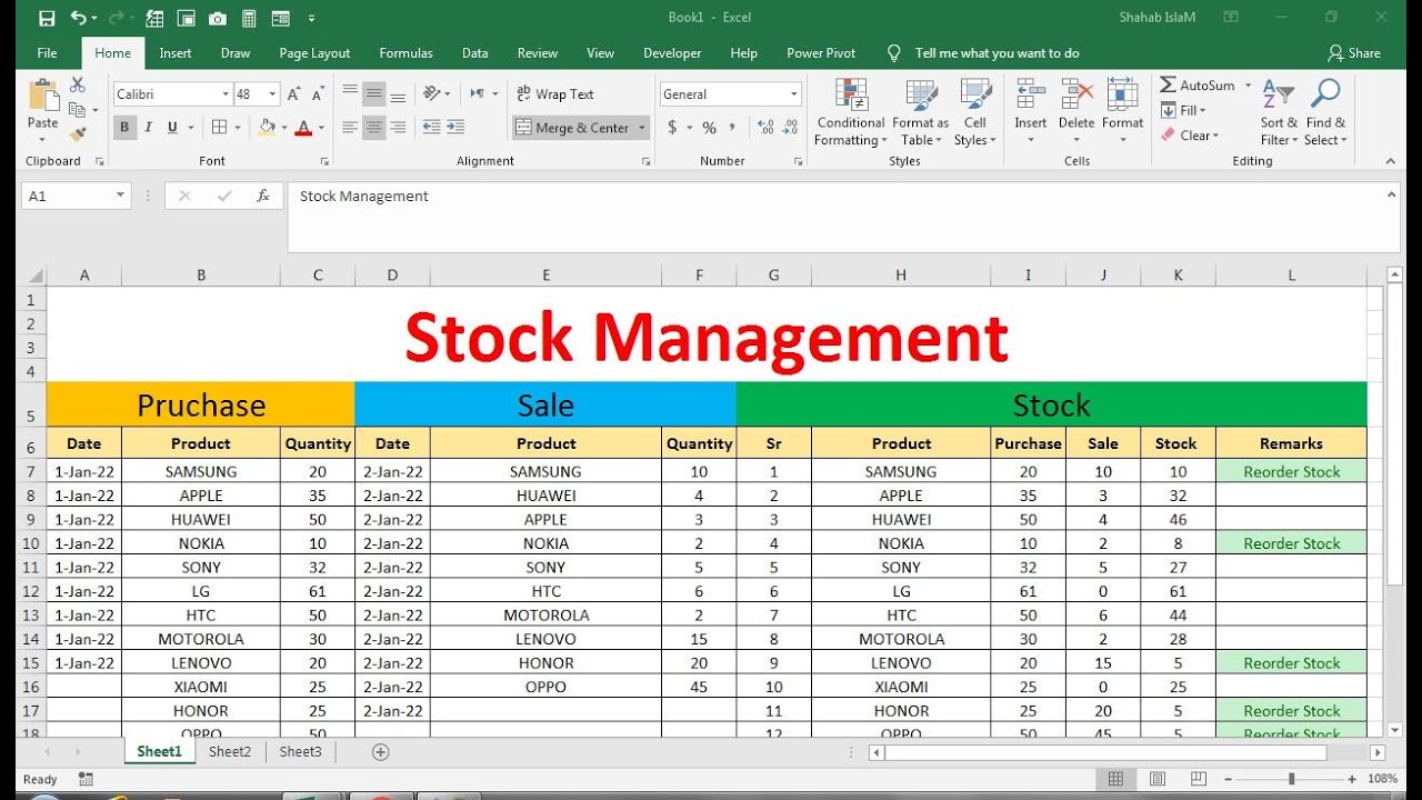 Stock Management Software Excel Sheet Free Download