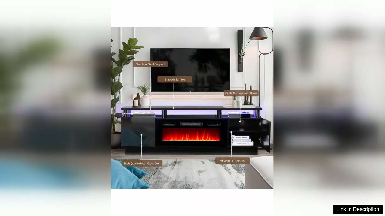 AOXUN 70'' Fireplace TV Stand With 36" Electric Fireplace LED Light Entertainment Center 2 Review