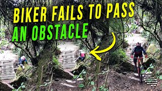 Biker Fails to Pass an Obstacle, Leaves the Bike Behind and Falls