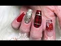 Red tartan acrylic nails