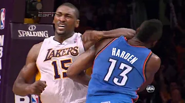 Metta World Peace elbows James Harden HD