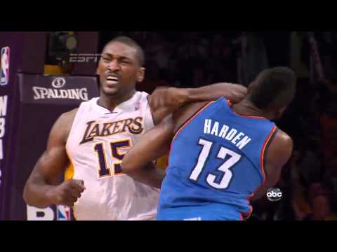 Metta World Peace elbows James Harden HD