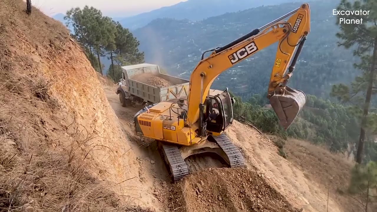 JCB cutting rock and loading with dump truck | Perfect excavator operator skills | Excavator planet