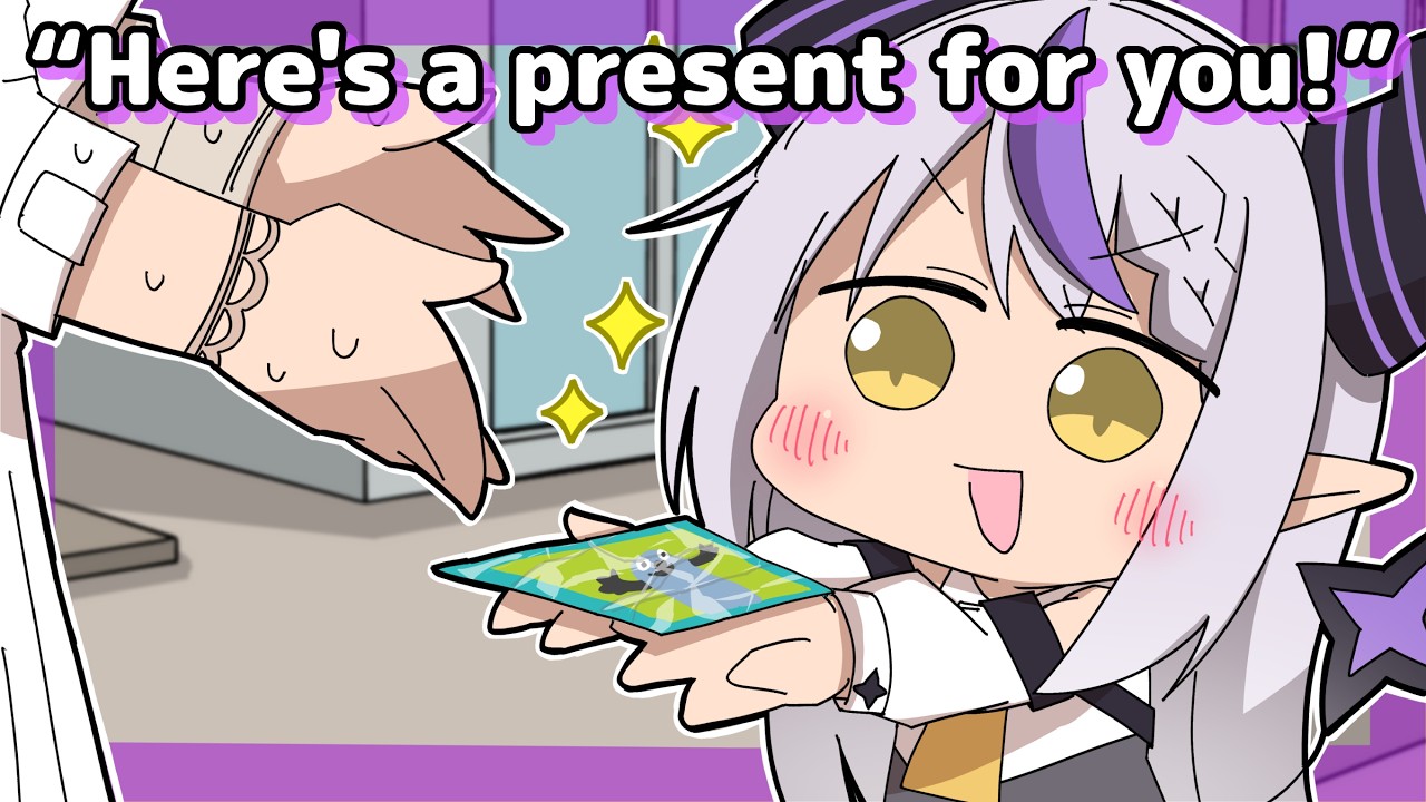 Laplus gives AZKi and Kanata character cards.【Animated Hololive/Eng sub】【AZKi/Kanata/Laplus】