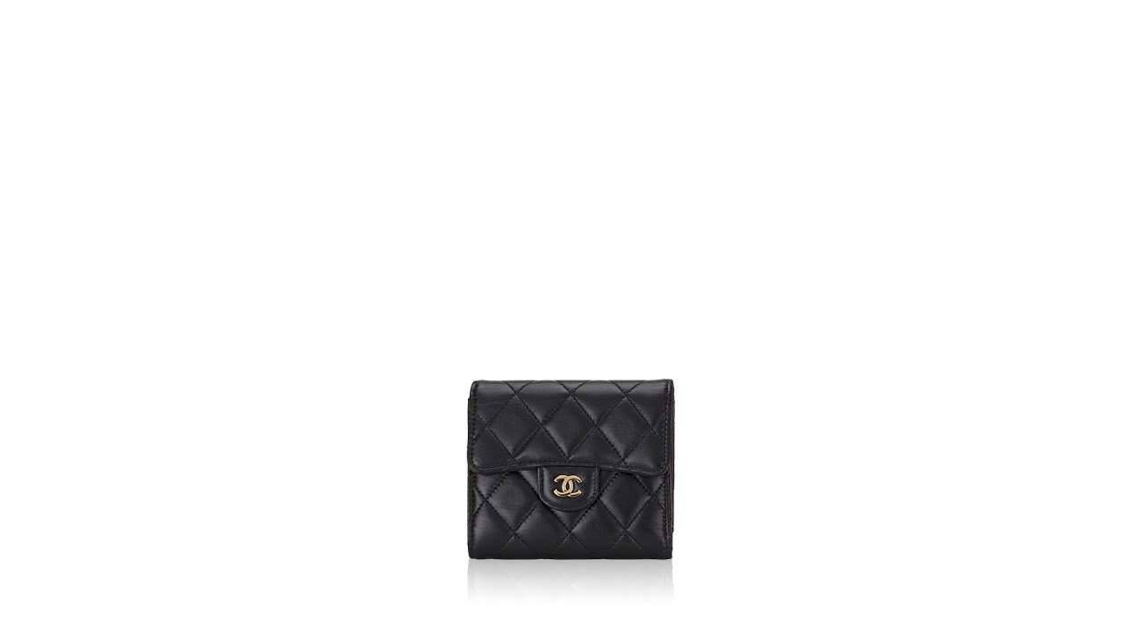 Chanel Lambskin Compact Tri Fold Wallet Black 