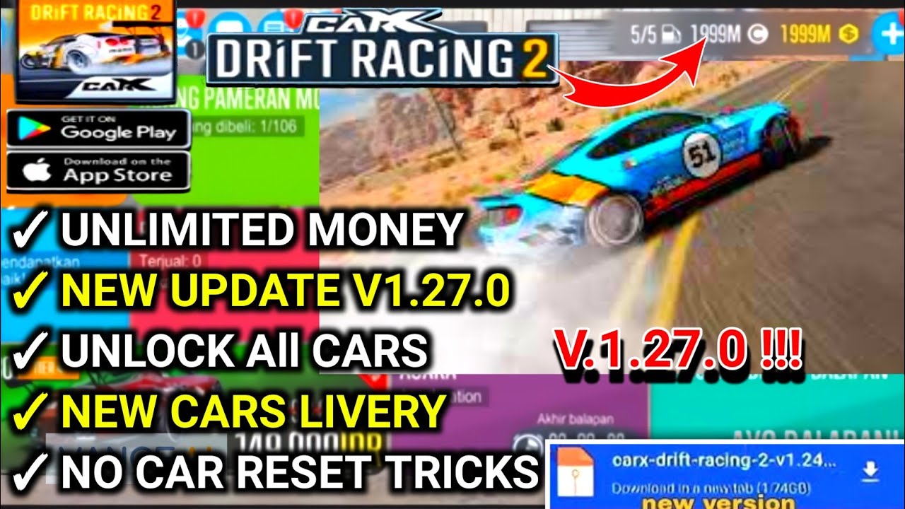 carx drift racing 2 mod apk unlimited money latest v1.27.0 unlock cars  DINERO INFINITO Y NIVEL TODO 