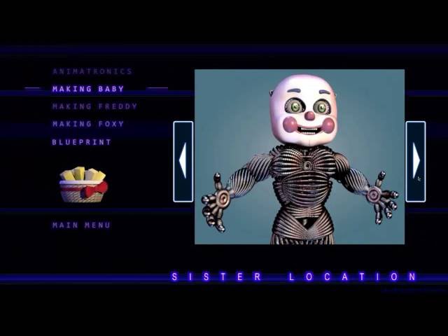 Five Nights at Freddy's Sister Location Extras Menu, ALL ANIMATRONICS AND  BLUEPRINTS!