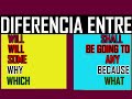 diferencia entre be going to y will, will y shall, some and any, which y what,, why y because