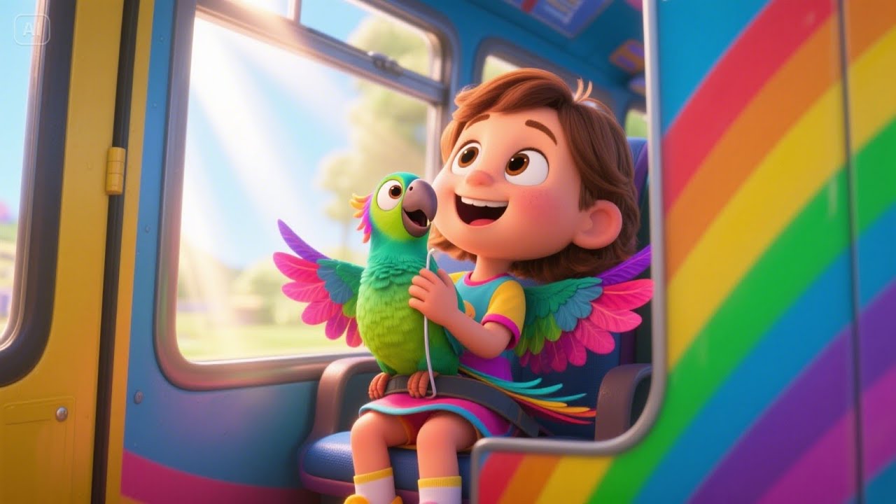 Rainbow Bus Adventure — Wheels Go Round! Magical Bus Song for Kids | Colorful Ride Rhyme for Toddler