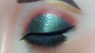 Eye makeup tutorial for beginners | green touch eye shadow | soft easy glitter eye makeup