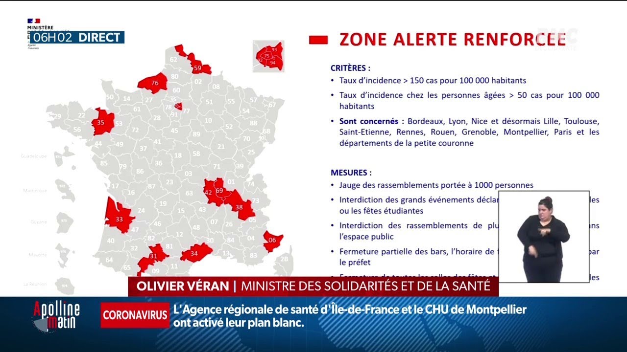 CARTE "Zone d'alerte maximale Covid19", "zone d'alerte renforcée