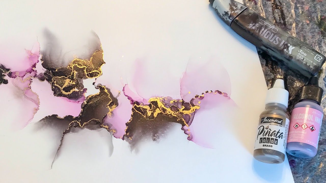 Alcohol ink fades in beautiful pink and black [22] - YouTube