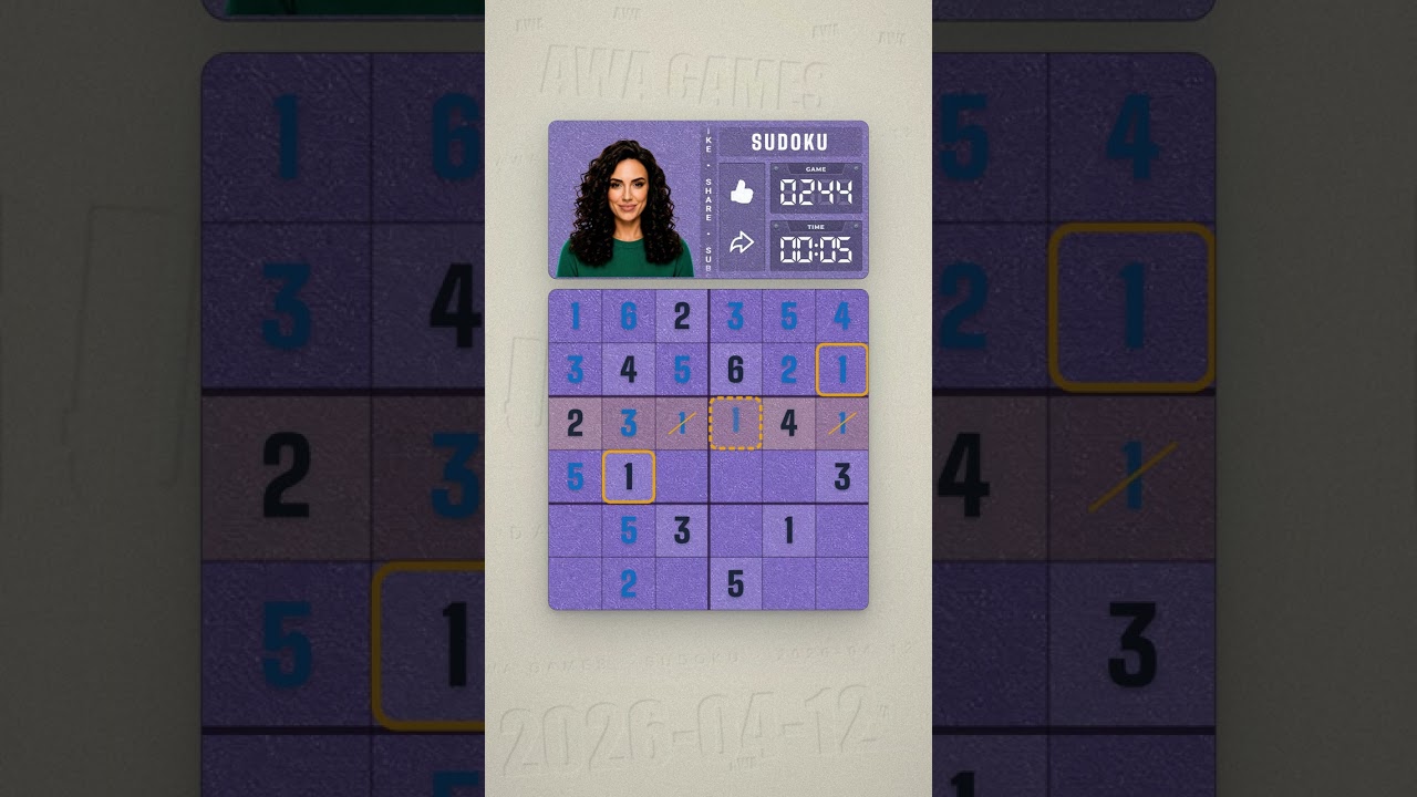 LinkedIn Mini Sudoku #244 solved board for April 12, 2026, 6x6 grid