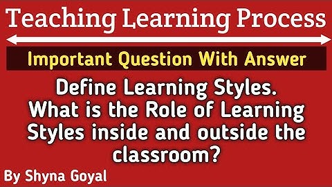 Teaching Learning Process B.Ed SEM 1|Learning Styles Meaning Types and Role|By Shyna Goyal