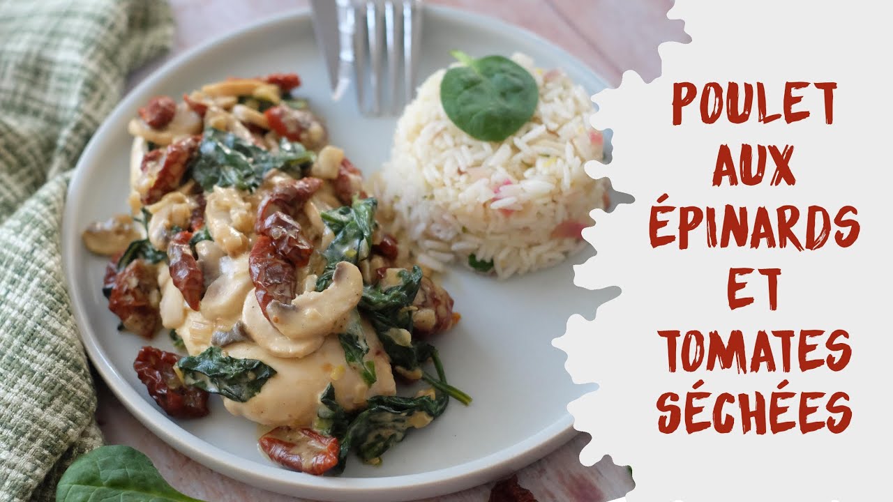 Escalopes de poulet aux tomates séchées, épinards, champignons et ...