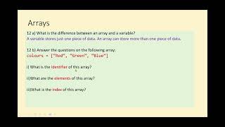 Q12 KS3 Computer Science * programming - ARRAYS *