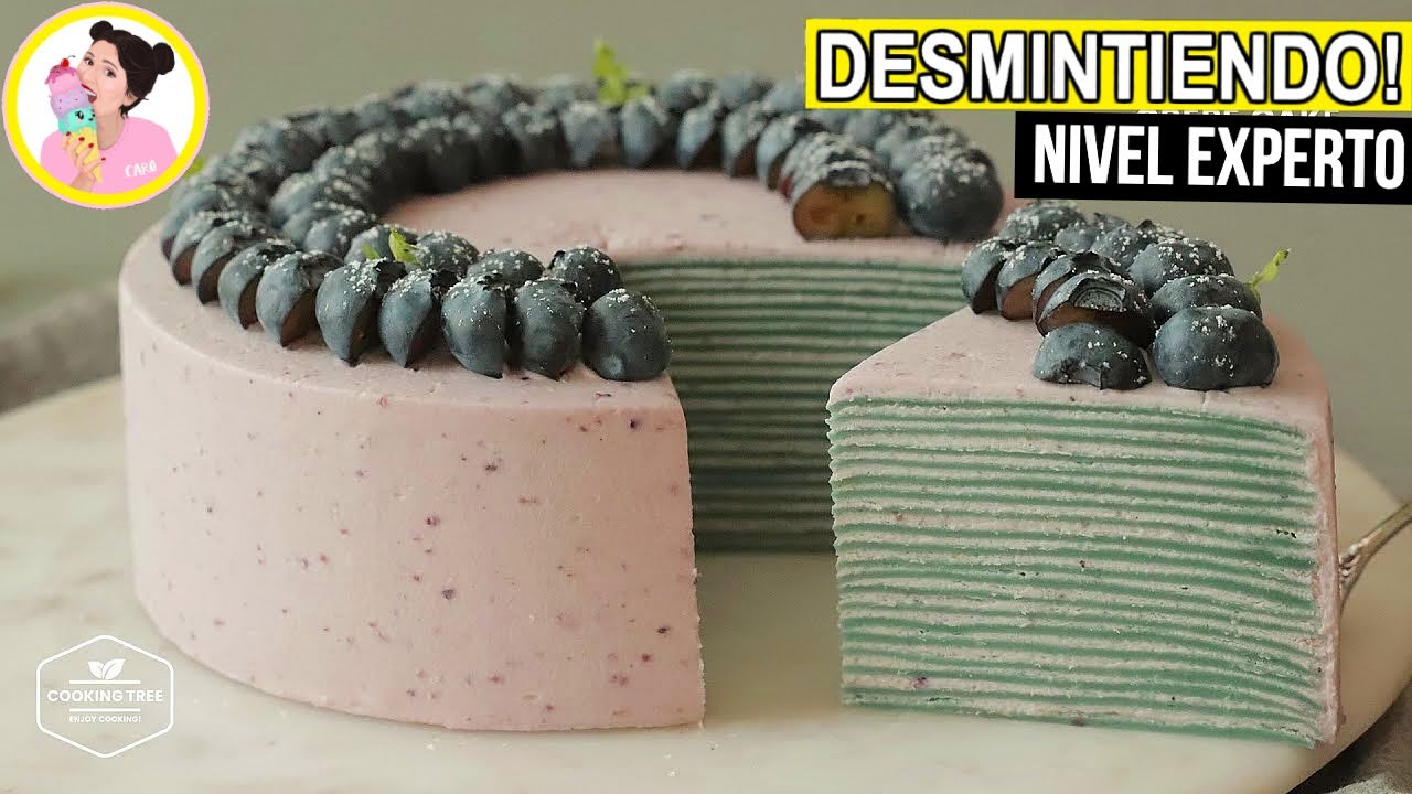 PASTEL VIRAL de 21 CAPAS de ARANDANOS: DESMINTIENDO a COOKING TREE 블루베리 크레이프 케이크 만들기 😭 Caro Trippar