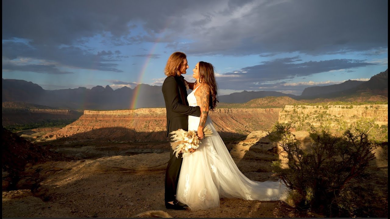Double Rainbow During the Ceremony | Darrian & Tanner | Zion Elopement | AW Creates