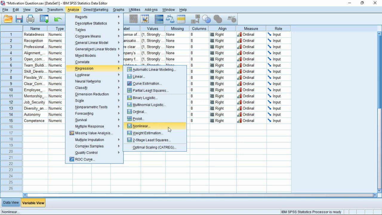 SPSS - Nonlinear Regression in SPSS - YouTube