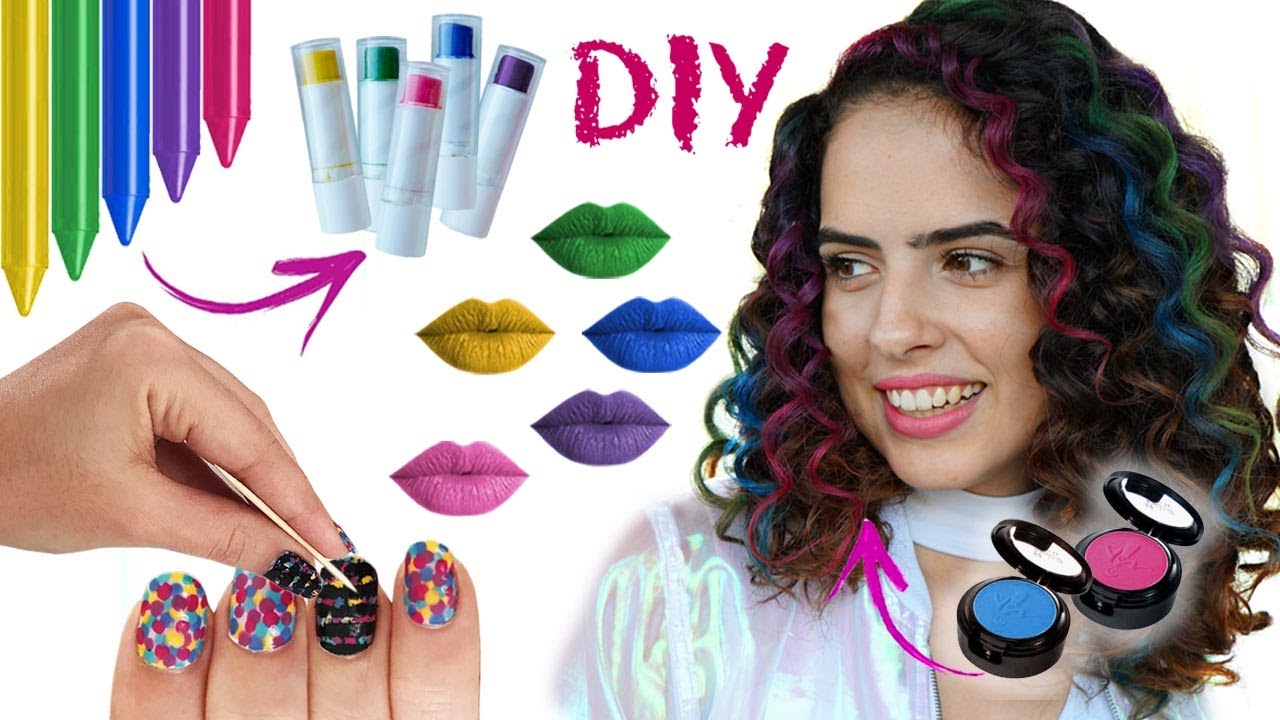 3 DIYs da BELEZA #2: UNHAS-RASPADINHA, BATOM DE GIZ & CABELO COLORIDO | Paula Stephânia