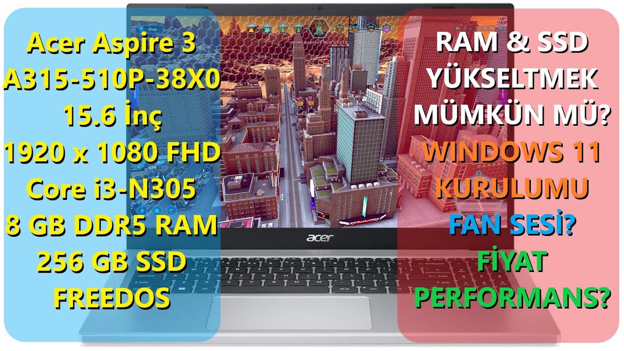 Acer Aspire 3 A315-510P-38X0 Detaylı İnceleme Ram ve SSD Yükseltilebilir Mi? Bu Fiyata Kaçmaz!