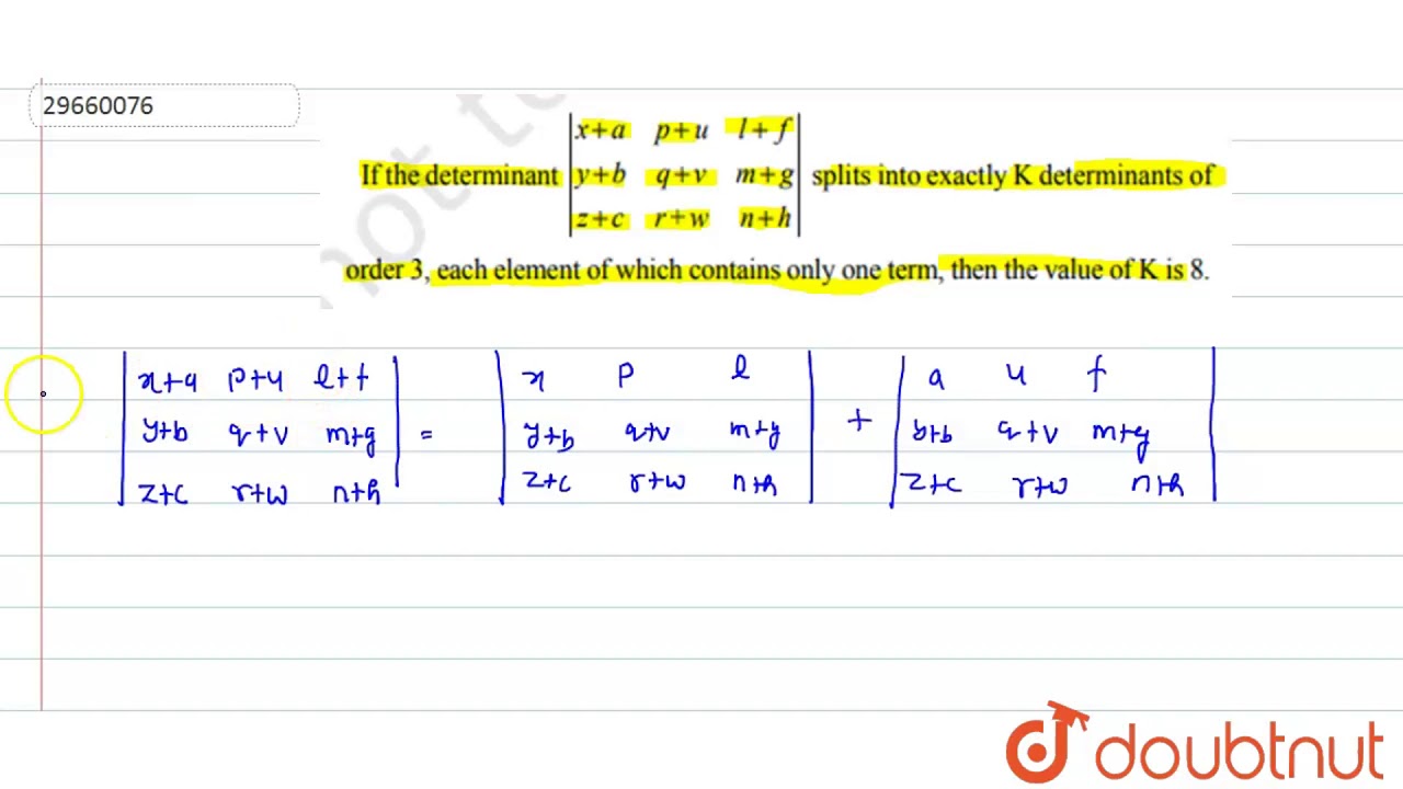 If The Determinant X A P U L F Y B Q V M G Z C R W N H Splits Into Exactly K Youtube