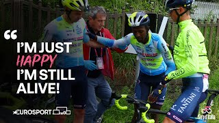 Eritrean cycling star Biniam Girmay crashes out of Giro d'Italia on wet descent | REACTION