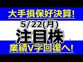 大手損保好決算！業績V字回復＆増配へ！【5月22日(月)の注目株まとめ】