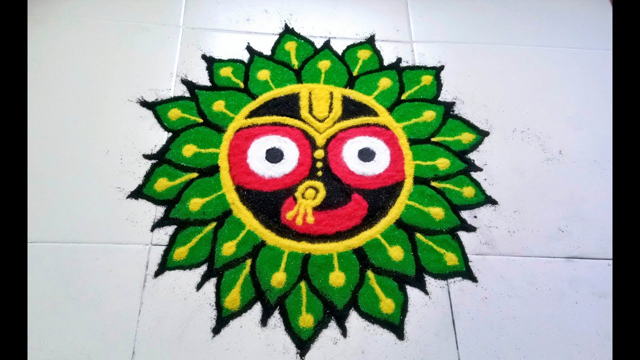Lord Jagannath Rangoli Design For Indian Festival || ଜଗନ୍ନାଥ ମହାପ୍ରଭୁଙ୍କର ରଙ୍ଗୋଲି ରେଖାଚିତ୍ର