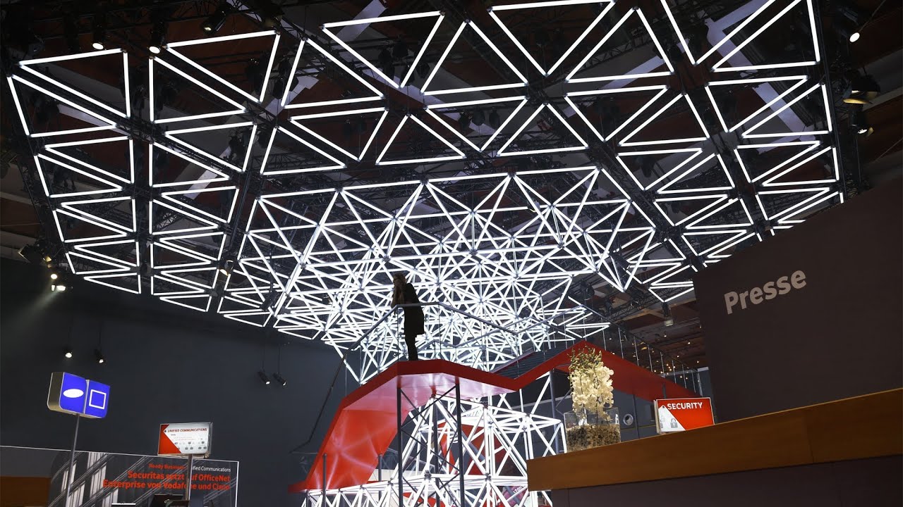 WHITEvoid for Vodafone @ CeBIT 2014 - interior architecture, DMX winches and moving LED lights