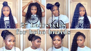 27 WAYS TO STYLE BOHO BOX (KNOTLESS) BRAIDS | STEP BY STEP TUTORIAL #howto #bohoboxbraids #hairstyle