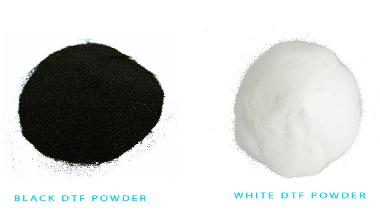Black and white dtf powder hot melt pet film powder compare