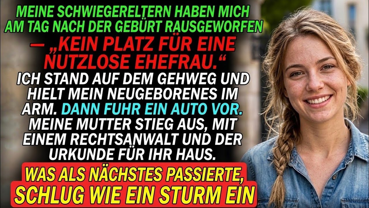 Ich stand drei Tage nach meinem Kaiserschnitt im eiskalten Regen, meine neugeborene Tochter schrie in meinen Armen, und meine Schwiegermutter knallte mir die Tür vor der Nase zu. „In diesem Haus...