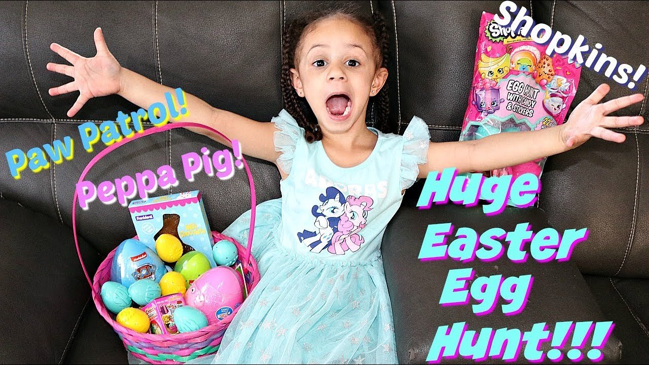 Huge Easter Egg Hunt Surprise Eggs Challenge with Shopkins Paw Patrol and Peppa Pig!
