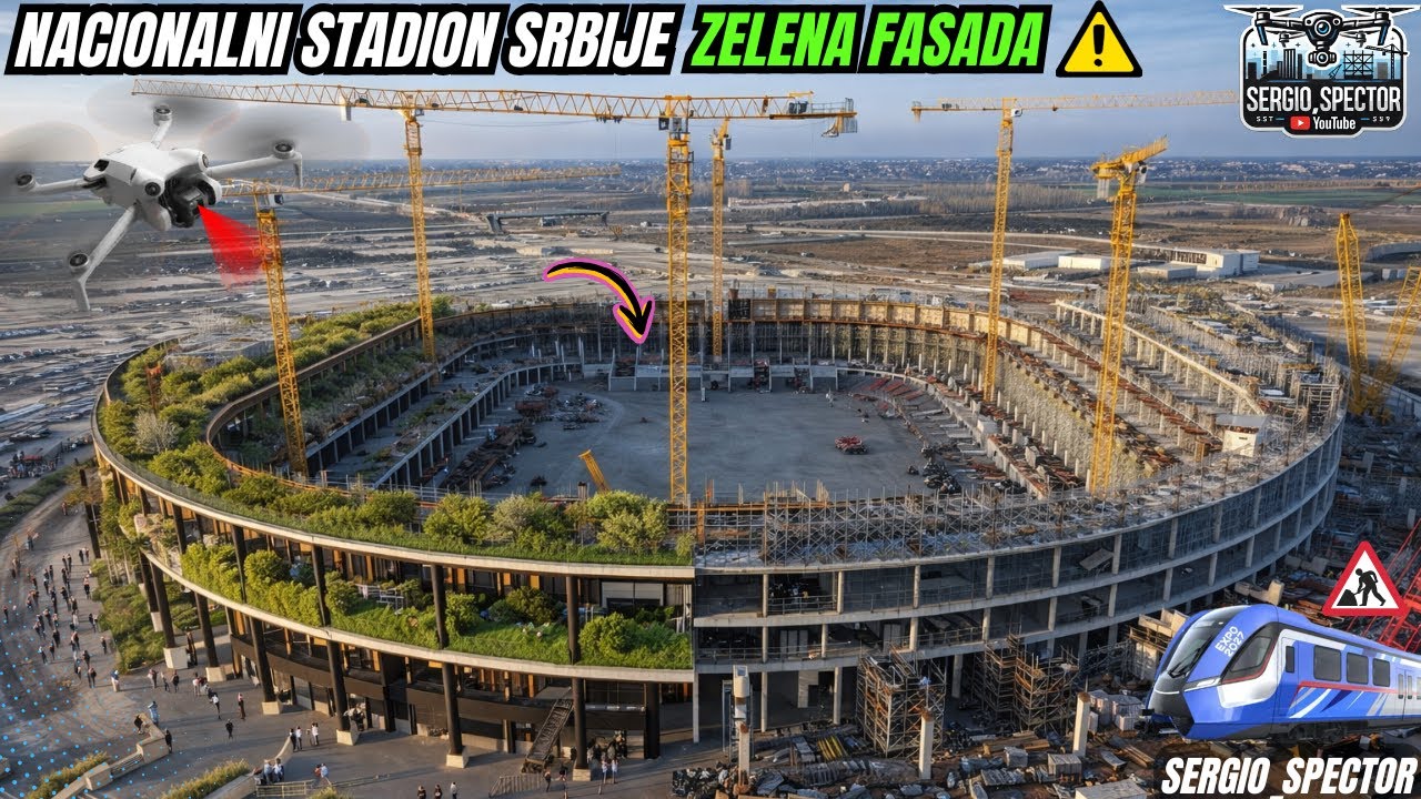 Izgradnja Nacionalnog stadiona i kompleksa EXPO, stari Savski most kao pešački Zemun - Lido? 🚧🚁