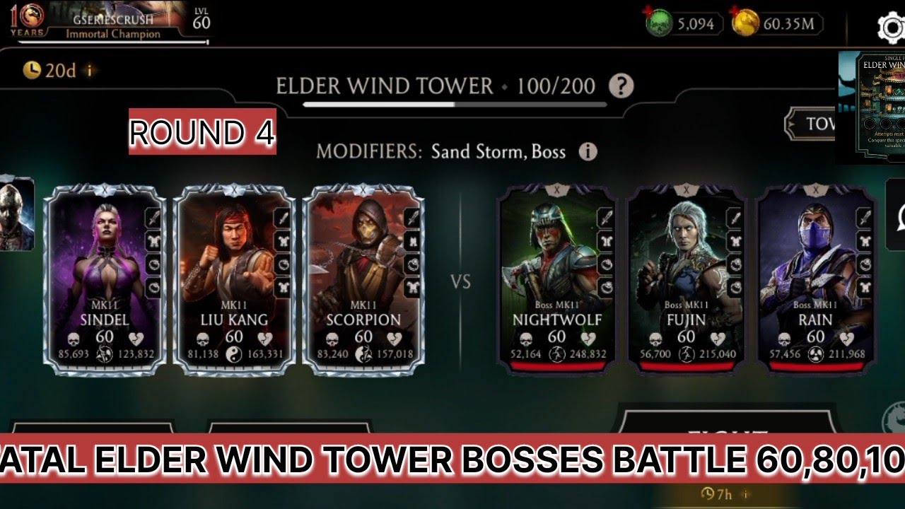 FATAL Elder wind Tower Boss Battle 60,80,100 fight + Reward Mk Mobile 2026