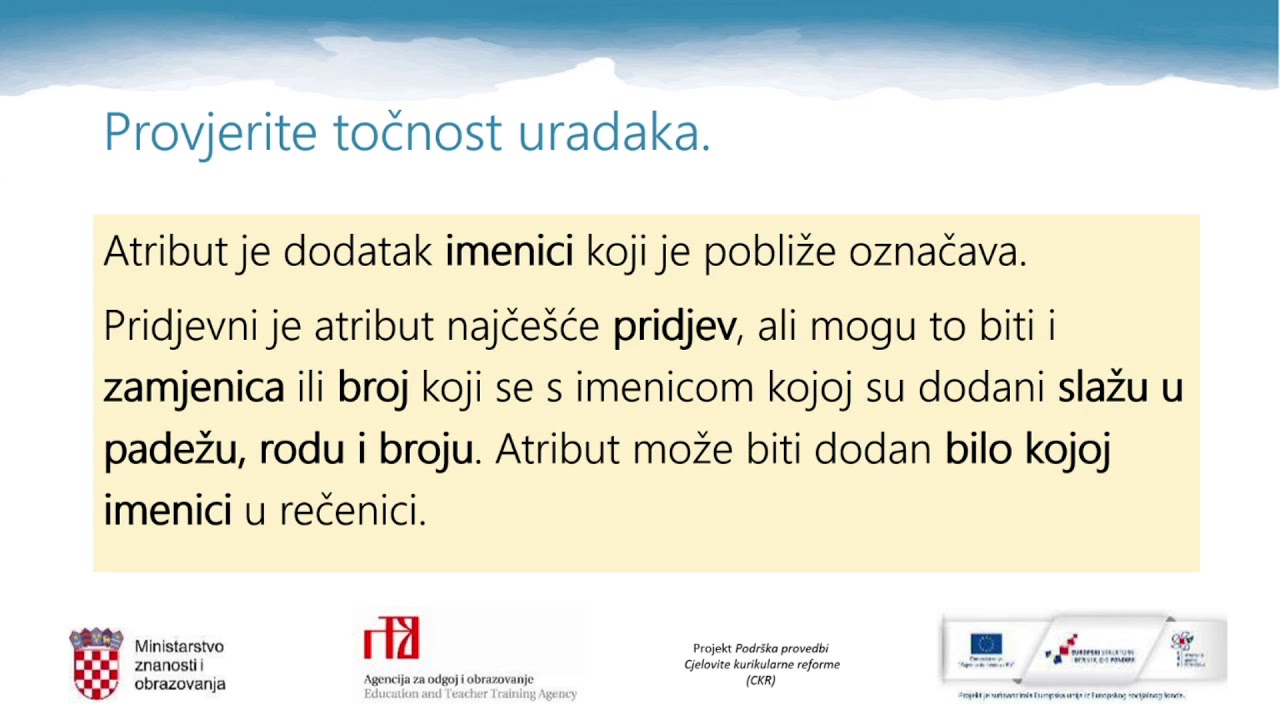 Hrvatski jezik, 7. r. OŠ - Atribut
